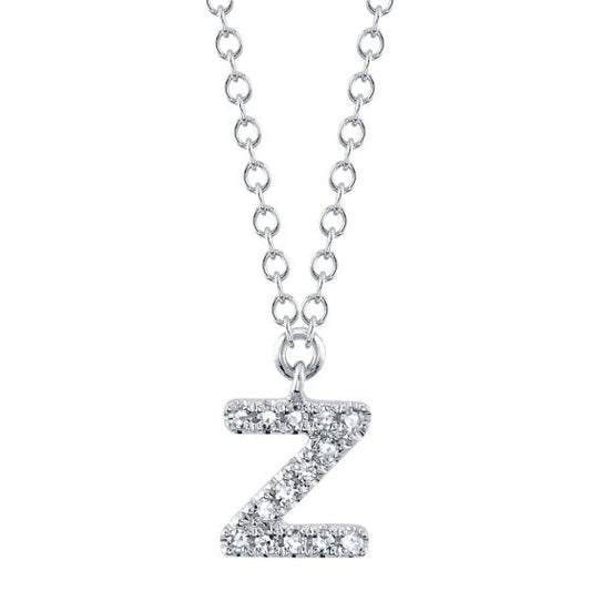 Shy Creation 14k Gold White 0.04Ct Diamond Necklace - Initial Z