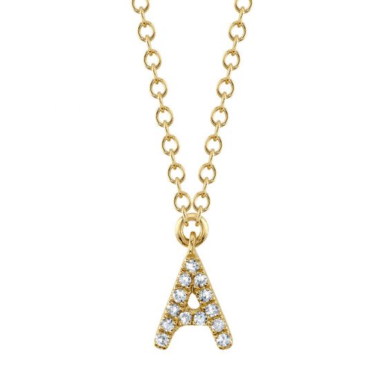 Shy Creation 14k Gold Yellow 0.04Ct Diamond Necklace - Initial A