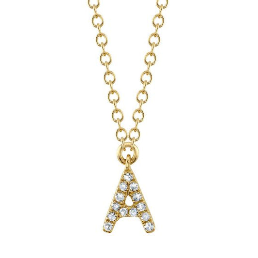 Shy Creation 14k Gold Yellow 0.04Ct Diamond Necklace - Initial A