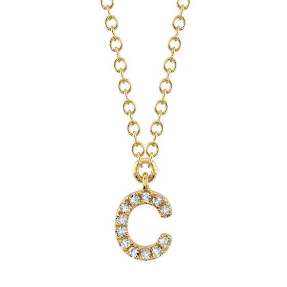 Shy Creation 14k Gold Yellow 0.04Ct Diamond Necklace - Initial C