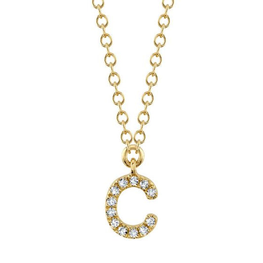 Shy Creation 14k Gold Yellow 0.04Ct Diamond Necklace - Initial C