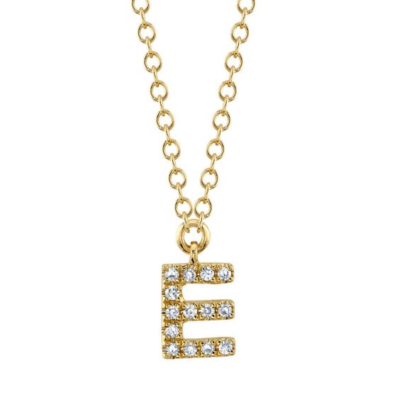 Shy Creation 14k Gold Yellow 0.04Ct Diamond Necklace - Initial E