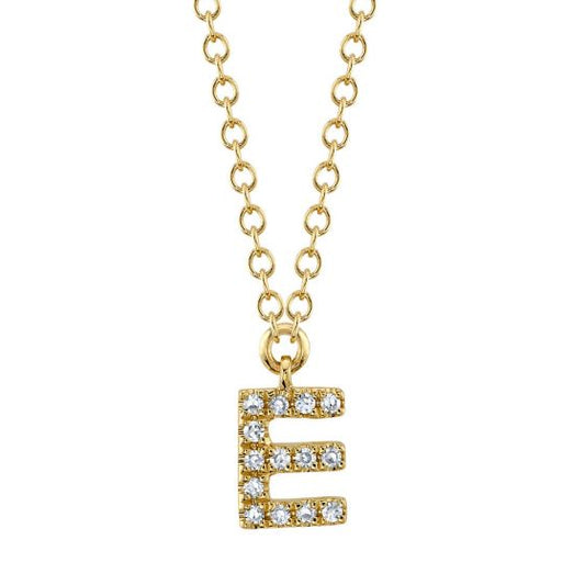 Shy Creation 14k Gold Yellow 0.04Ct Diamond Necklace - Initial E