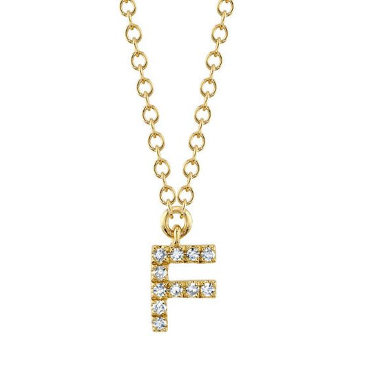 Shy Creation 14k Gold Yellow 0.04Ct Diamond Necklace - Initial F
