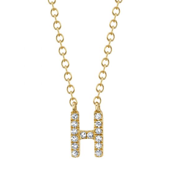 Shy Creation 14k Gold Yellow 0.05Ct Diamond Necklace - Initial H