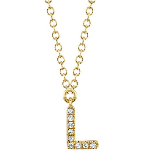Shy Creation 14k Gold Yellow 0.03Ct Diamond Necklace - Initial L