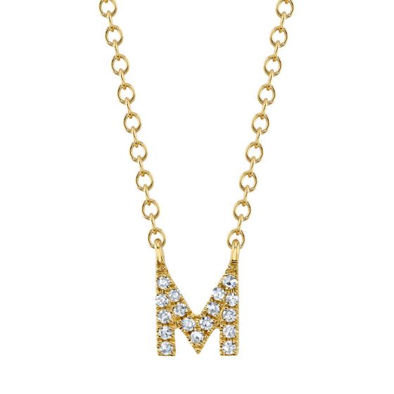 Shy Creation 14k Gold Yellow 0.05Ct Diamond Necklace - Initial M