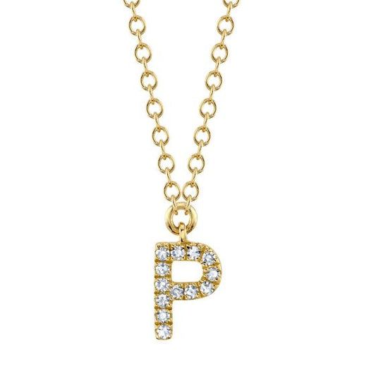 Shy Creation 14k Gold Yellow 0.04Ct Diamond Necklace - Initial P