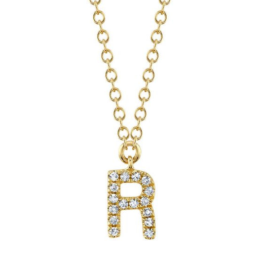 Shy Creation 14k Gold Yellow 0.05Ct Diamond Necklace - Initial R