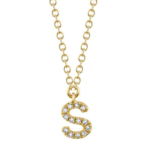 Shy Creation 14k Gold Yellow 0.05Ct Diamond Necklace - Initial S