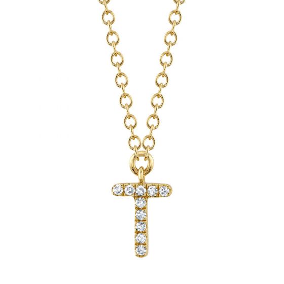 Shy Creation 14k Gold Yellow 0.03Ct Diamond Necklace - Initial T