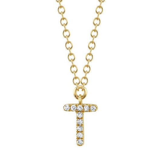 Shy Creation 14k Gold Yellow 0.03Ct Diamond Necklace - Initial T