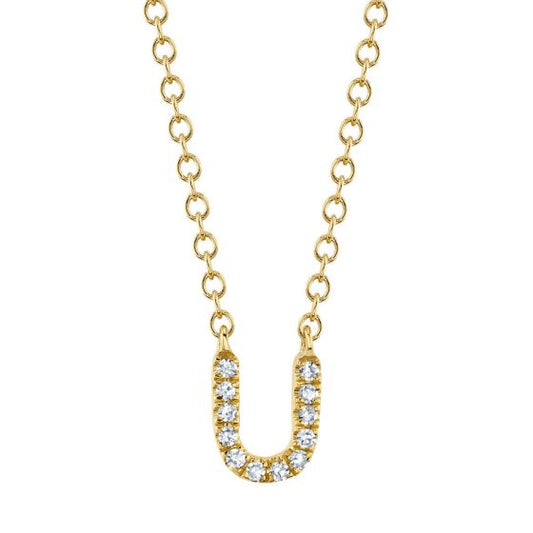 Shy Creation 14k Gold Yellow 0.04Ct Diamond Necklace - Initial U