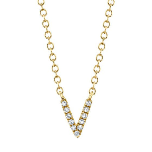 Shy Creation 14k Gold Yellow 0.03Ct Diamond Necklace - Initial V