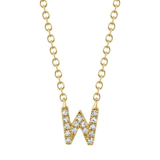 Shy Creation 14k Gold Yellow 0.05Ct Diamond Necklace - Initial W