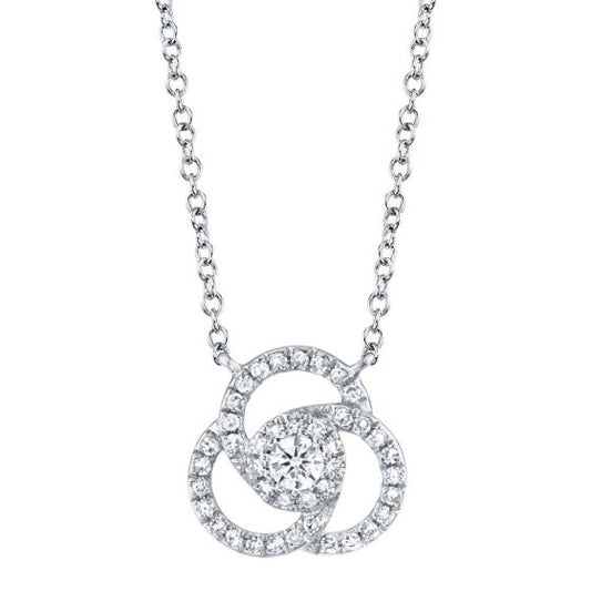 Shy Creation 14k Gold White 0.20Ct Diamond Love Knot Necklace