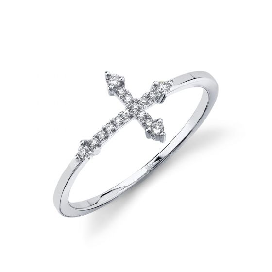 Shy Creation 14k Gold White 0.09Ct Diamond Cross Ring