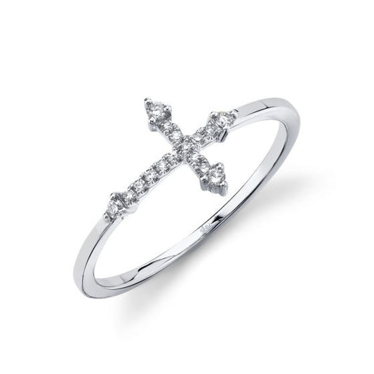 Shy Creation 14k Gold White 0.09Ct Diamond Cross Ring