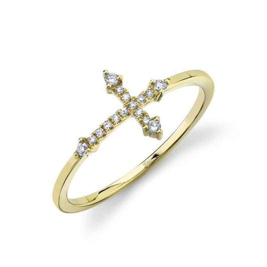 Shy Creation 14k Gold Yellow 0.09Ct Diamond Cross Ring