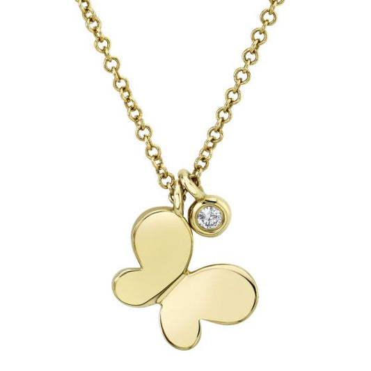 Shy Creation 14k Gold Yellow Mariposa 0.02 ct. Diamond Butterfly Pendant Necklace