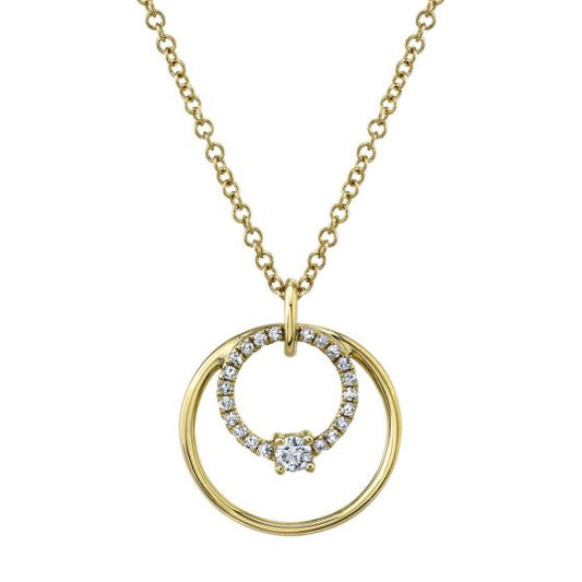 Shy Creation 14k Gold Yellow 0.11Ct Diamond Circle Necklace