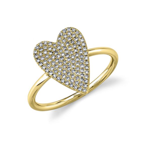 Shy Creation 14k Gold Yellow Amor 0.26 ct. Diamond Pave Heart Ring - Small