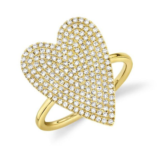 Shy Creation 14k Gold Yellow Amor 0.56 ct. Diamond Pave Heart Ring - Large