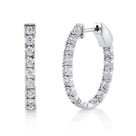 Shy Creation 14k Gold White 0.90Ct Diamond Oval Hoop Earring