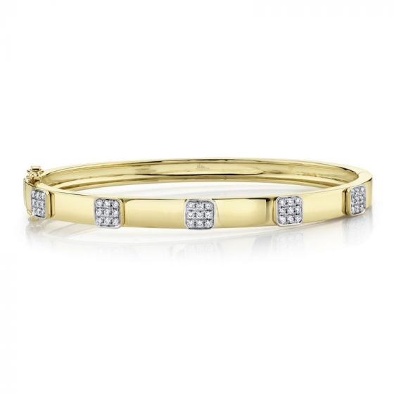 Shy Creation Yellow 14K Gold 0.43Ct Diamond Pave Bangle
