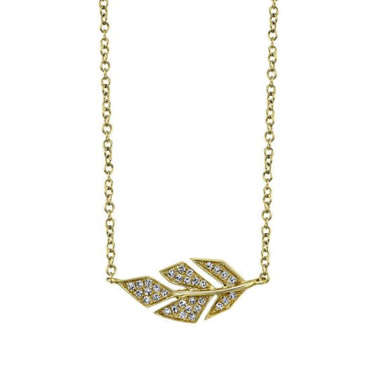 Shy Creation 14k Gold Yellow 0.08Ct Diamond Pave Leaf Necklace