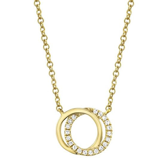 Shy Creation 14k Gold Yellow 0.07Ct Diamond Love Knot Circle Pendant Necklace