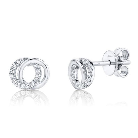 Shy Creation 14k Gold White 0.09Ct Diamond Love Knot Circle Earring