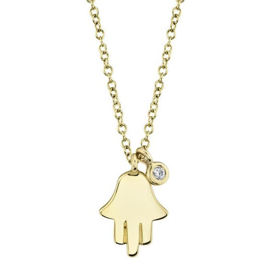 Shy Creation 14k Gold Yellow Hamsa Diamond Charm Pendant Necklace
