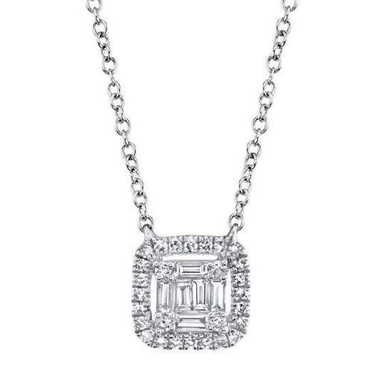 Shy Creation 14k Gold White 0.22Ct Diamond Baguette Necklace