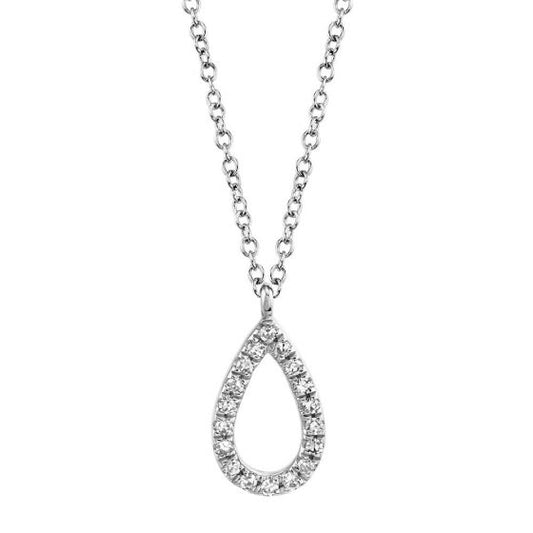 Shy Creation 14k Gold White 0.06Ct Diamond Pear Necklace