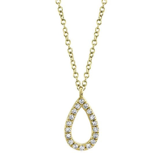 Shy Creation 14k Gold Yellow 0.06Ct Diamond Pear Necklace