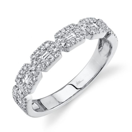 Shy Creation 14k Gold White 0.46Ct Diamond Baguette Ring