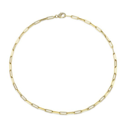 Shy Creation 14k Gold Yellow 1.36Ct Diamond Paper Clip Link Necklace