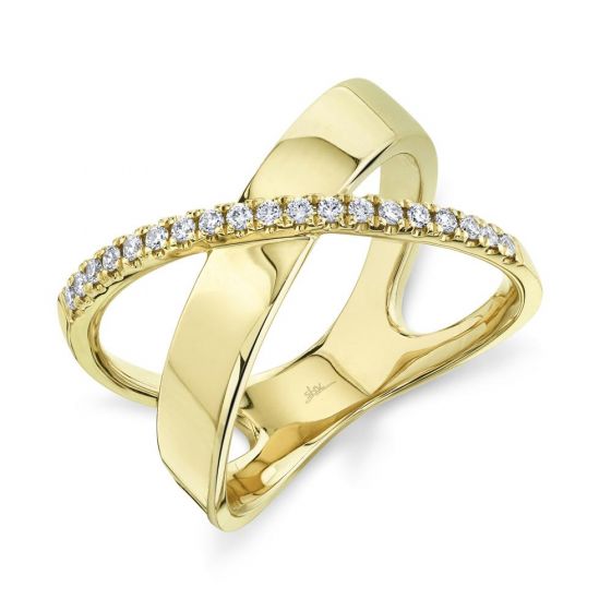 Shy Creation 14k Gold Yellow 0.19Ct Diamond Bridge Ring
