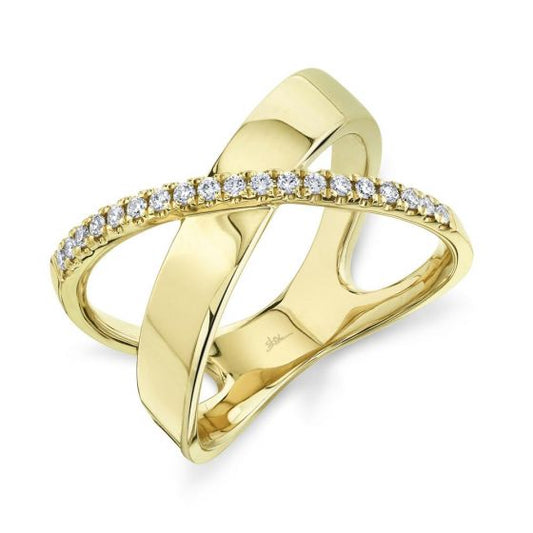 Shy Creation 14k Gold Yellow 0.19Ct Diamond Bridge Ring