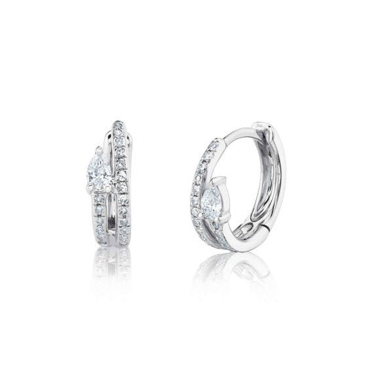 Shy Creation 14k Gold White 0.19Ct Diamond Pear Huggie Earring