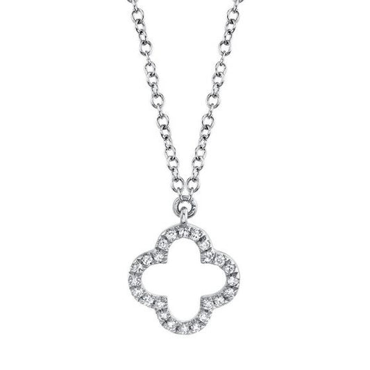 Shy Creation 14k Gold White 0.08Ct Diamond Clover Necklace