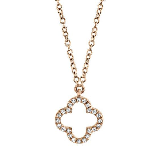 Shy Creation 14k Gold Rose 0.08Ct Diamond Clover Necklace