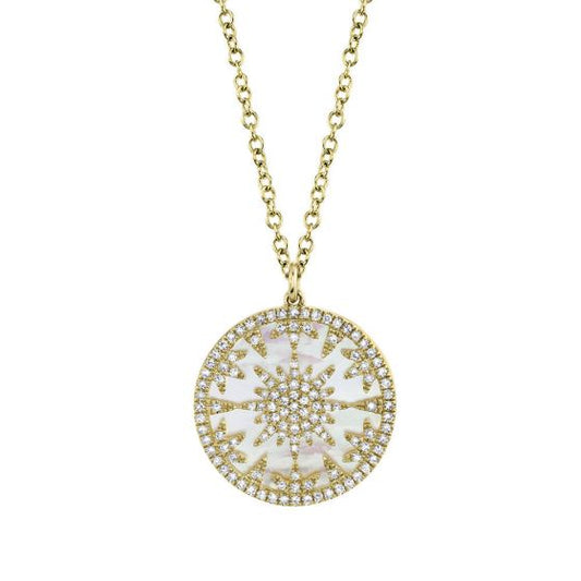 Shy Creation 14k Gold Yellow 0.32Ct Diamond & 2.88Ct Mother Of Pearl Necklace