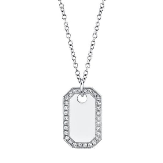 Shy Creation 14k Gold White 0.40Ct Diamond Dog Tag Necklace