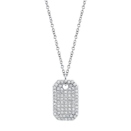 Shy Creation 14k Gold White 0.90Ct Diamond Dog Tag Necklace