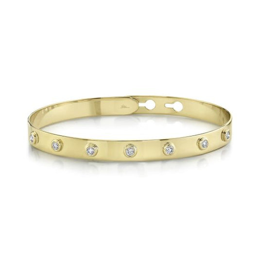 Shy Creation 14k Gold Yellow 0.32Ct Diamond Bezel Latch Lock Bangle