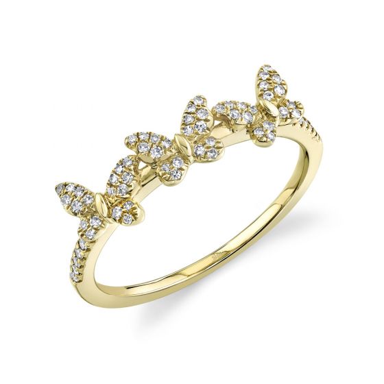 Shy Creation 14k Gold Yellow 0.15Ct Diamond Butterfly Ring