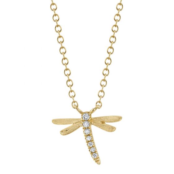 Shy Creation 14k Gold Yellow 0.03Ct Diamond Dragonfly Necklace