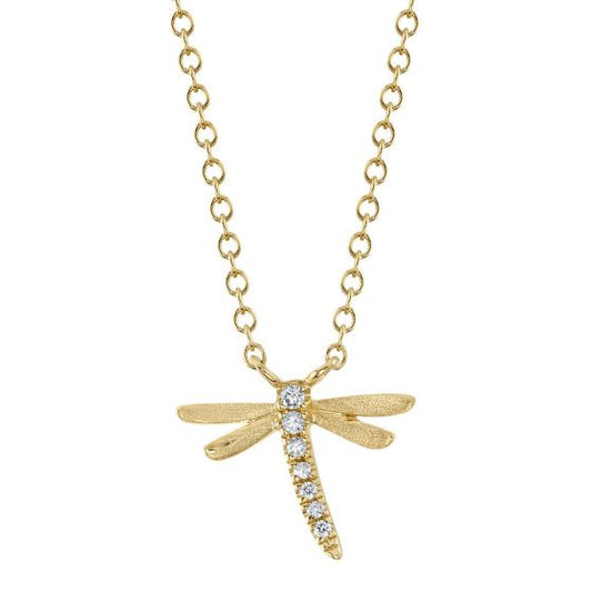 Shy Creation 14k Gold Yellow 0.03Ct Diamond Dragonfly Necklace